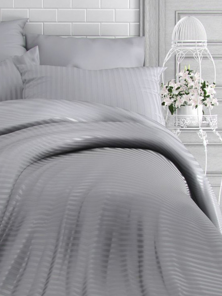 Kvalitex Spannbetttuch aus französischem Satin mit Streifen 1+2, 240x220, 70x90cm HELLGRAU