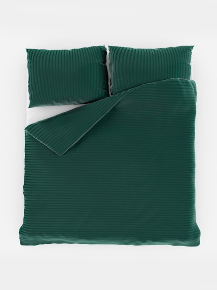 Kvalitex Französische Satin-Bettwäsche mit Streifen 1+2, 220x200, 70x90cm DARK GREEN