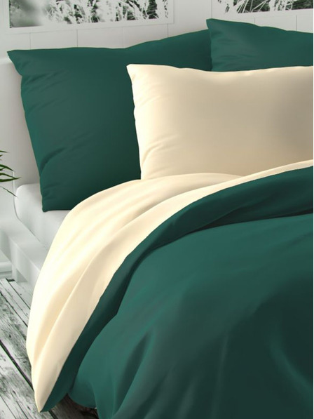 Kvalitex Satin French Extended Bedding LUXURY COLLECTION 1+2, 240x220, 70x90cm dark green / cream