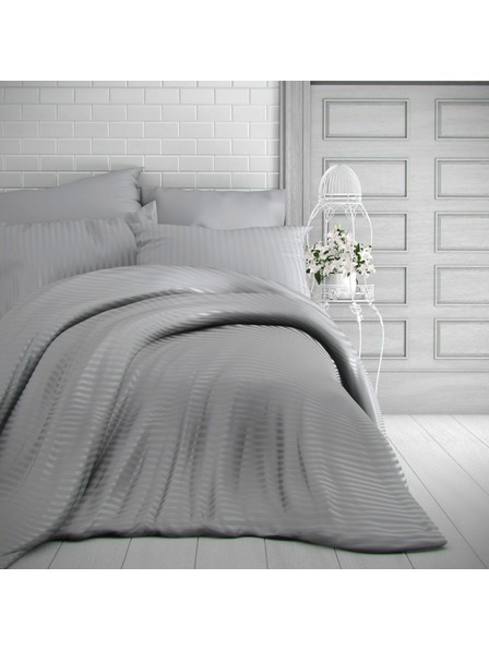 Kvalitex Satin Bettwäsche mit Streifen 140x200, 70x90cm Hellgrau Kvalitex
