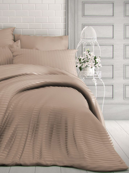 Kvalitex Französische Satin-Bettwäsche mit Streifen 1+2, 240x200, 70x90cm Beige Kvalitex