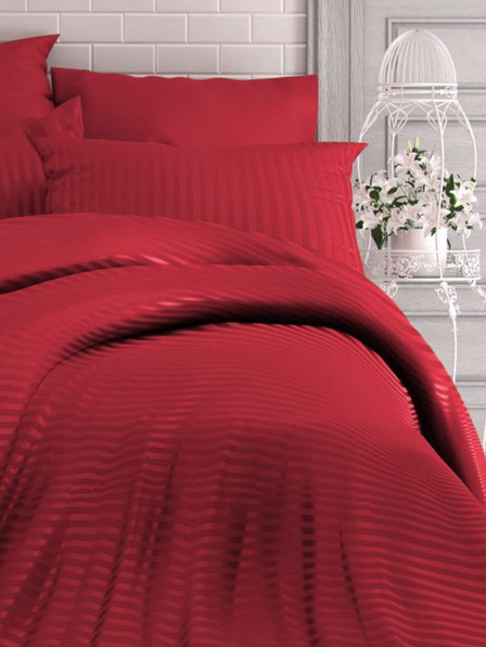 Kvalitex Satinbettwäsche mit Streifen 140x220, 70x90cm RED