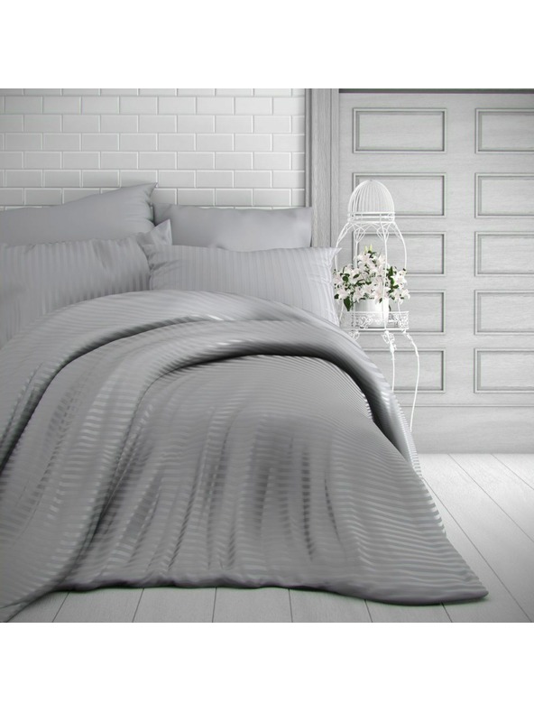 Kvalitex Satin Bettwäsche mit Streifen 140x200, 70x90cm Hellgrau Kvalitex