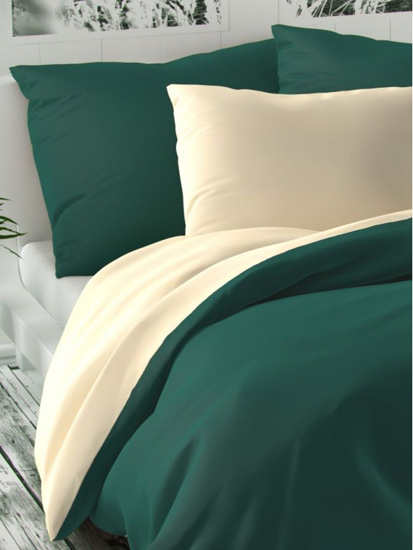 Kvalitex Satin French Extended Bedding LUXURY COLLECTION 1+2, 240x220, 70x90cm dark green / cream
