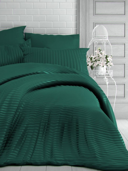 Kvalitex Satinbettwäsche mit Streifen 140x220, 70x90cm DARK GREEN