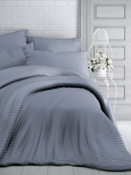 Kvalitex Satin bedding set with stripe 140x200, 70x90cm dark grey Kvalitex