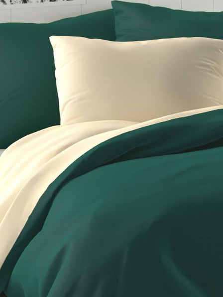 Kvalitex Französische Satin-Bettwäsche LUXURY COLLECTION 1+2, 220x200, 70x90cm dunkelgrün / off-white