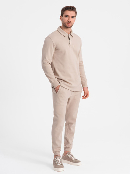 Ombre Clothing Beige Herren Trainingsanzug Polokragen Sweatshirt + Hose Ombre Kleidung