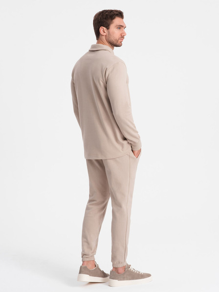 Ombre Clothing Beige Herren Trainingsanzug Polokragen Sweatshirt + Hose Ombre Kleidung