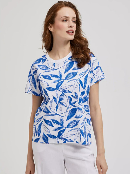 Moodo Blaue Bluse mit Blätterdruck Moodo