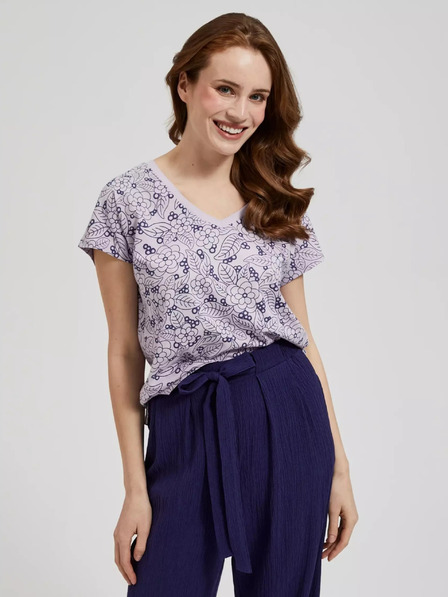 Moodo Lila Bluse mit floralem Muster und V-Ausschnitt Moodo