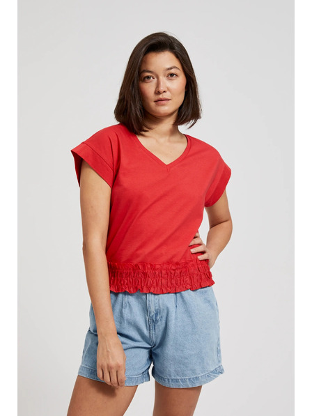Moodo Rote Bluse mit V-Ausschnitt und elastischer Taille Moodo
