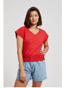 Moodo Rote Bluse mit V-Ausschnitt und elastischer Taille Moodo