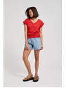 Moodo Rote Bluse mit V-Ausschnitt und elastischer Taille Moodo