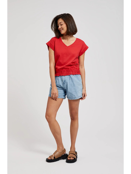 Moodo Rote Bluse mit V-Ausschnitt und elastischer Taille Moodo
