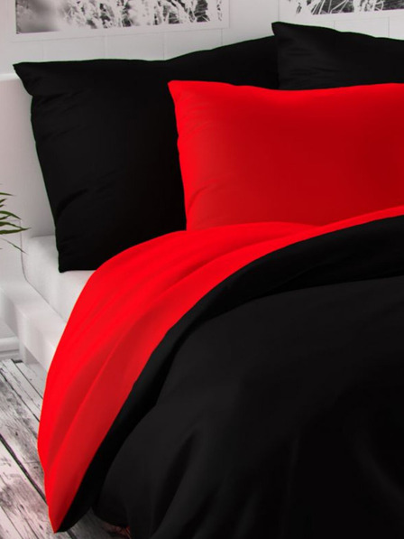 Kvalitex Verlängerte Satin-Französische Bettwäsche LUXURY COLLECTION 1+2, 240x220, 70x90cm rot / schwarz Kvalitex
