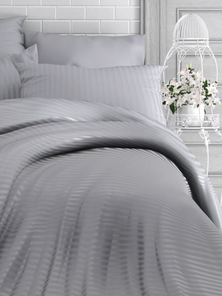 Kvalitex Satin-Bettwäsche mit Streifen, verlängert 140x220, 70x90cm HELLGRAU