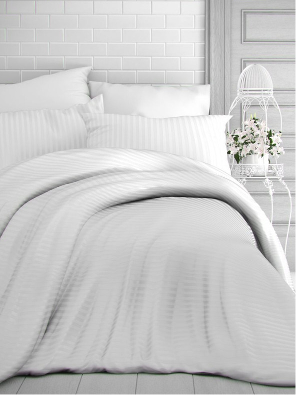 Kvalitex Satin-Bettwäsche mit Streifen 140x200, 70x90cm WEISS