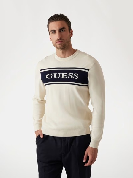 Guess Jeans Herren Weißer Pullover mit Streifen Guess Jeans