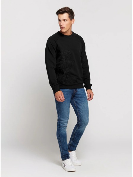 Guess Jeans Herren schwarzer bestickter Pullover Guess