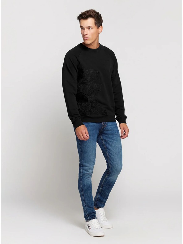 Guess Jeans Herren schwarzer bestickter Pullover Guess