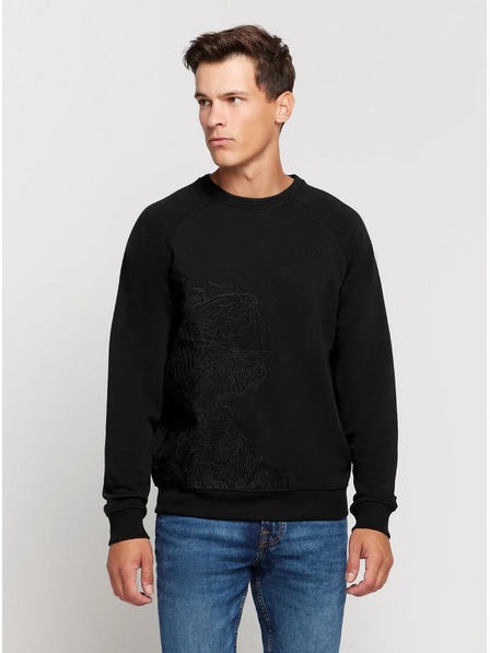 Guess Jeans Herren schwarzer bestickter Pullover Guess