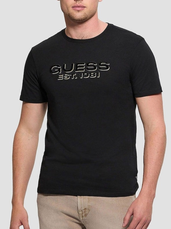 Guess Jeans Herren Schwarzes T-Shirt mit Aufdruck Jet Black von Guess Jeans
