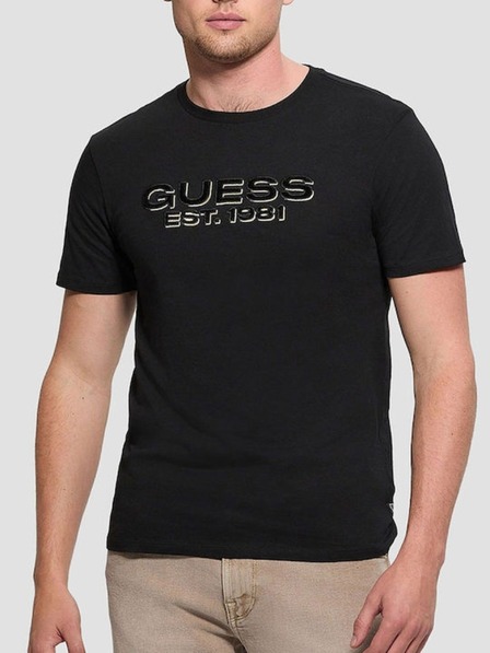 Guess Jeans Herren Schwarzes T-Shirt mit Aufdruck Jet Black von Guess Jeans