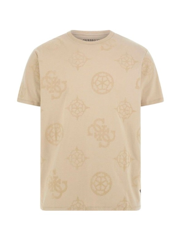 Guess Jeans Herren Beiges T-Shirt mit Pfingstrosen-Print von Guess Jeans