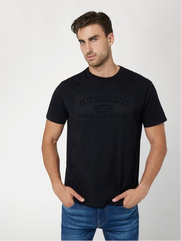 Guess Jeans Herren Schwarzes T-Shirt Guess Embossed Logo