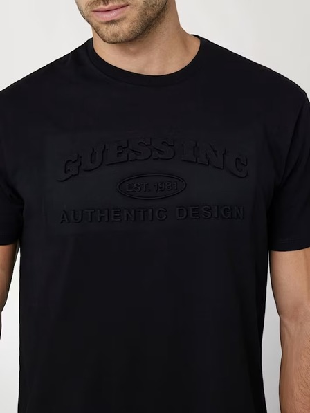 Guess Jeans Herren Schwarzes T-Shirt Guess Embossed Logo