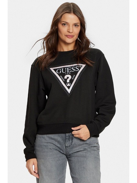 Guess Jeans Damen Schwarze Sweatjacke Python Big Triangle Logo Guess Jeans