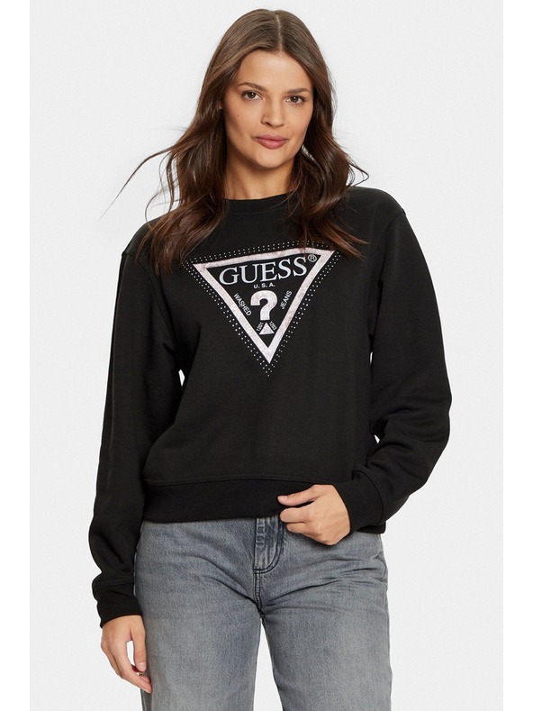 Guess Jeans Damen Schwarze Sweatjacke Python Big Triangle Logo Guess Jeans