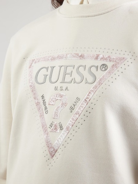 Guess Jeans Damen cremefarbene Jacke Python Big Triangle Logo Guess Jeans