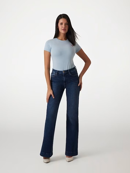 Guess Jeans Damen weißes Stretch-T-Shirt Triangle Logo Guess Jeans