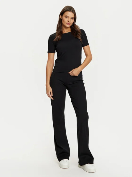 Guess Jeans Damen schwarzes geripptes T-Shirt kclh0 Guess Jeans