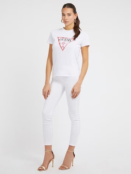 Guess Jeans Damen weißes T-Shirt Big Triangle Logo G011 Guess Jeans