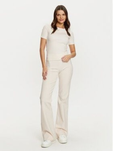 Guess Jeans Damen weißes ecru geripptes T-Shirt G6F4 Guess Jeans
