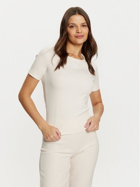 Guess Jeans Damen weißes ecru geripptes T-Shirt G6F4 Guess Jeans
