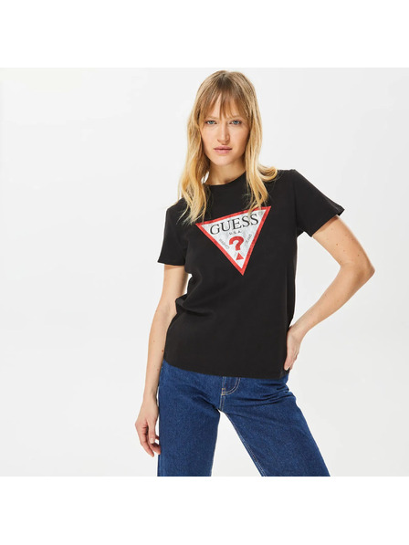 Guess Jeans Damen Schwarzes T-Shirt Big Triangle Logo von Guess Jeans