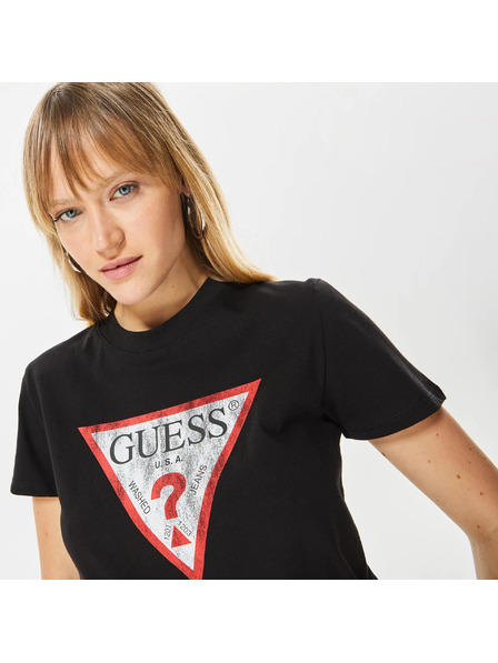 Guess Jeans Damen Schwarzes T-Shirt Big Triangle Logo von Guess Jeans