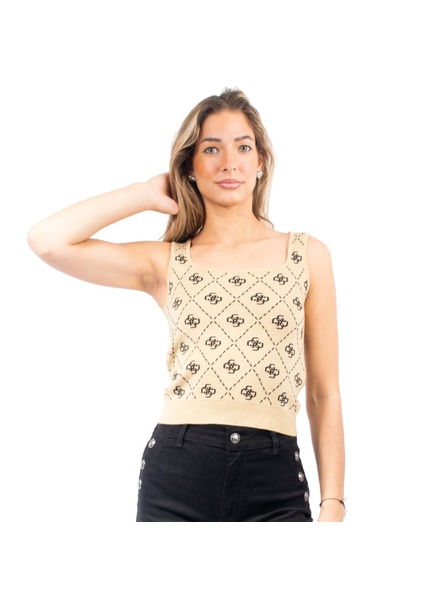 Guess Jeans Damen Beiger Top mit Ganzdruck 4G von Guess Jeans