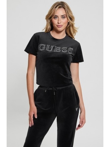 Guess Jeans Damen Schwarzes T-Shirt Velvet Logo von Guess Jeans