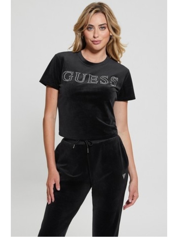 Guess Jeans Damen Schwarzes T-Shirt Velvet Logo von Guess Jeans