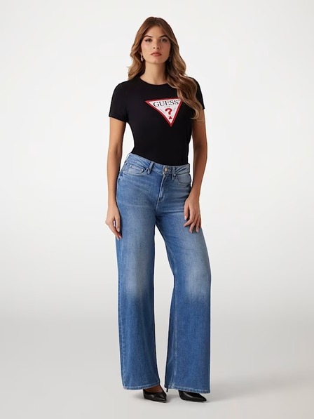 Guess Jeans Damen Schwarzes T-Shirt Big Triangle Logo jblk von Guess Jeans