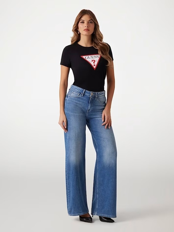 Guess Jeans Damen Schwarzes T-Shirt Big Triangle Logo jblk von Guess Jeans