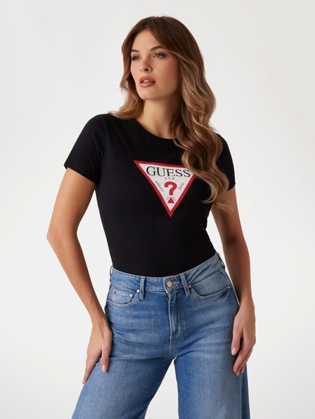 Guess Jeans Damen Schwarzes T-Shirt Big Triangle Logo jblk von Guess Jeans