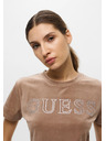 Guess Jeans Damen Braunes T-Shirt Velvet Logo von Guess Jeans