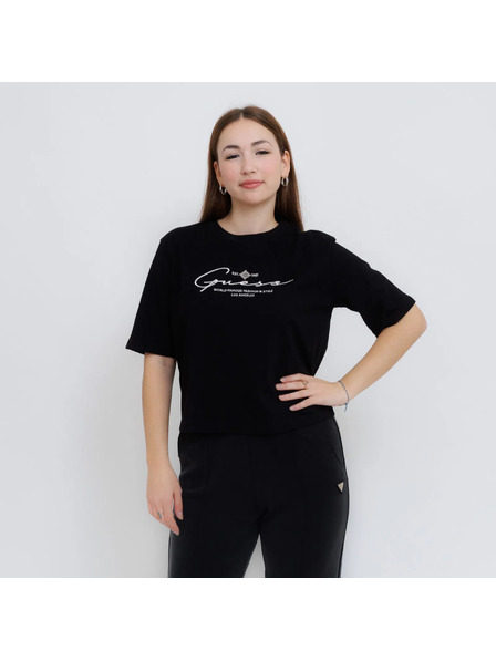 Guess Jeans Damen Schwarzes Signature T-Shirt von Guess Jeans