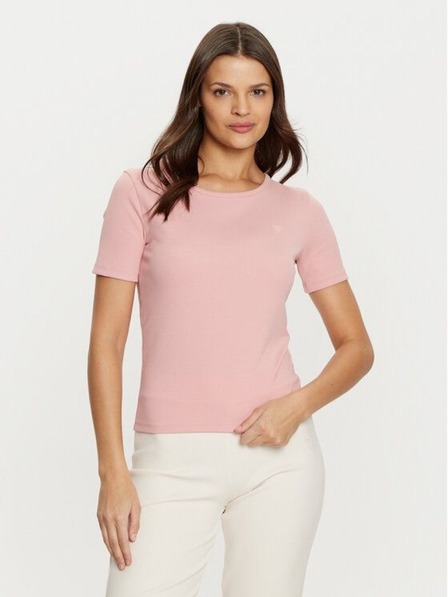Guess Jeans Damen Rosa Geripptes T-Shirt G6J8 von Guess Jeans